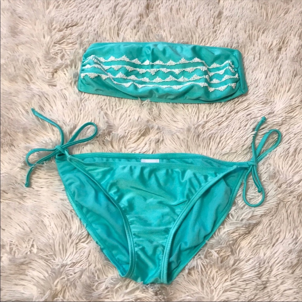 Blue Beaded Bandeau Top